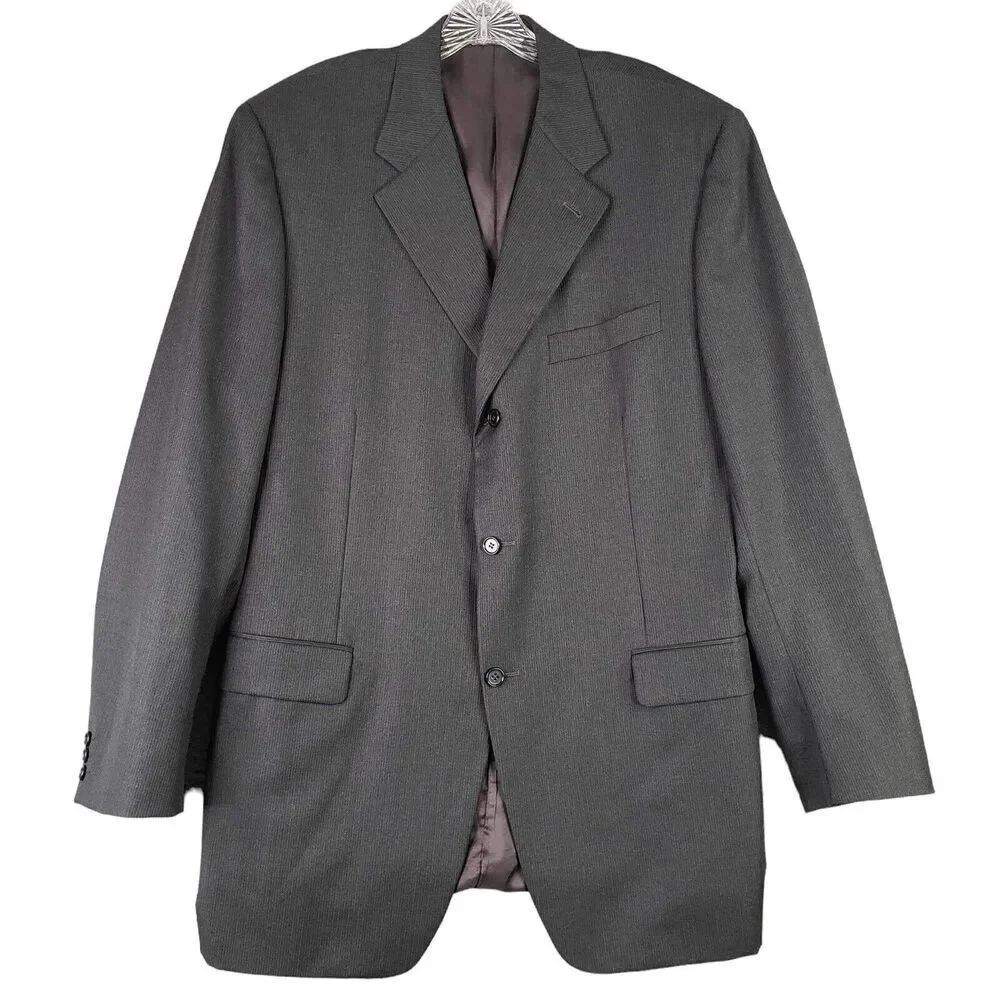 CANALI Coat Sport Jacket Blazer Wool Gray Stripe Three Button Mens 54L US 44